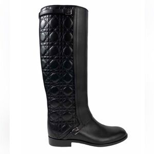 Christian Dior Boots City Cannage High Leather Quilted Riding Black Noir 39 FAIR